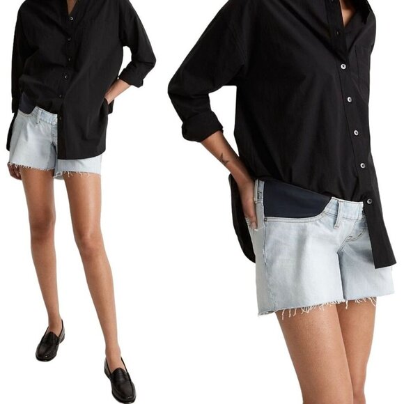 Madewell Essen‎ Wash Maternity Side Panel Relaxed Mid Length Denim Shorts 24 NWT - Picture 1 of 11